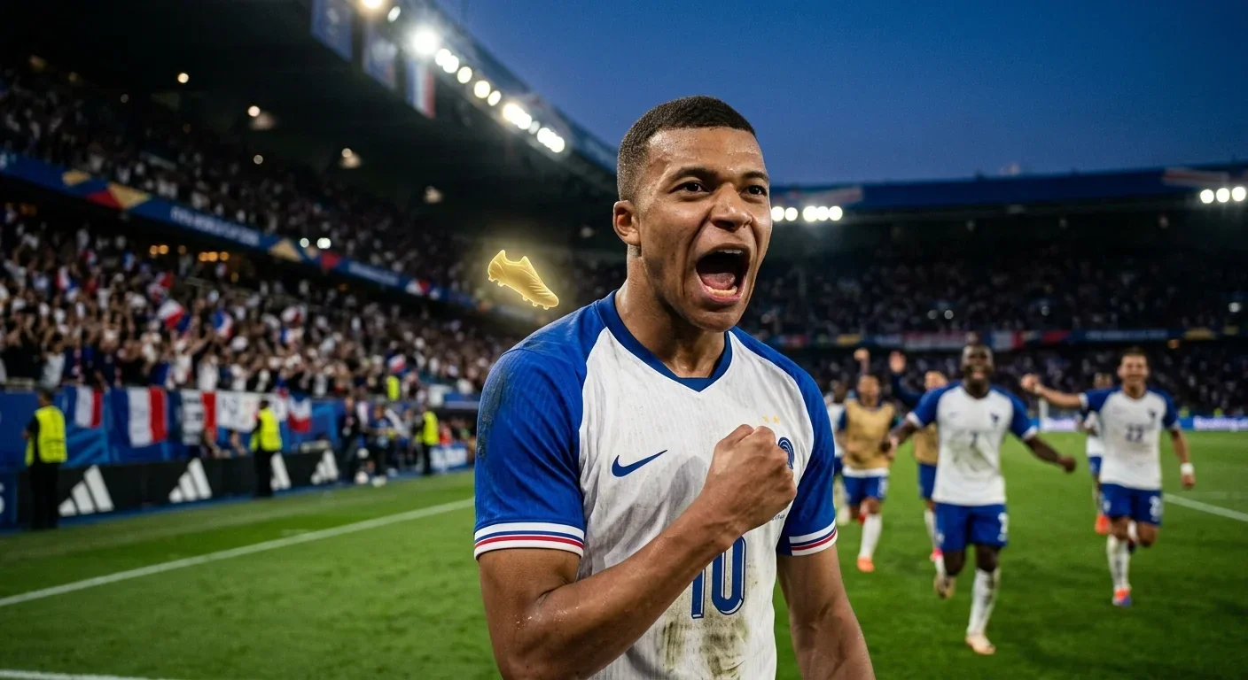 Mbappé viert zijn beslissende treffer in de troostfinale — de goal die hem op gelijke hoogte met en daarna voorbij Messi bracht in het WK-all-time-klassement
